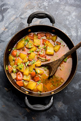 Lauki/doodhi ki Sabji also known as bottle gourd curry. served in a bowl or karahi. selective focus
