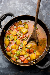 Lauki/doodhi ki Sabji also known as bottle gourd curry. served in a bowl or karahi. selective focus