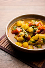 Lauki/doodhi ki Sabji also known as bottle gourd curry. served in a bowl or karahi. selective focus