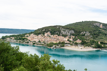 Fototapeta na wymiar Verdon, Provence-Alpes-Cote d'Azur, France. Landscape of St Croix Lake in the Gorges Du Verdon in south-eastern France. Provence-Alpes-Cote d'Azur.