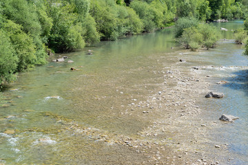 View of the Verdon river, at the beginning of the Verdon Gorges near village Castellane. Alps of Provence. France.