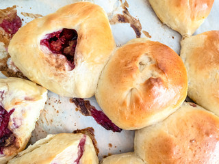 top view of various baked handmade sweet buns