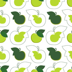 Seamless pattern with abstract apples on a white background. Green fruits wallpaper.