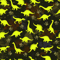 Cute kids dinosaurs pattern for girls and boys. Colorful dinosaurs on the abstract grunge background.. The dinosaurs pattern is made in neon colors. Urban pattern. backdrop for textile and fabric.