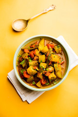 Lauki/doodhi ki Sabji also known as bottle gourd curry. served in a bowl or karahi. selective focus