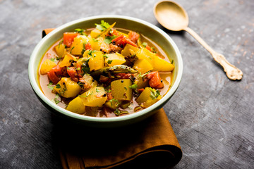 Lauki/doodhi ki Sabji also known as bottle gourd curry. served in a bowl or karahi. selective focus