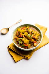 Lauki/doodhi ki Sabji also known as bottle gourd curry. served in a bowl or karahi. selective focus