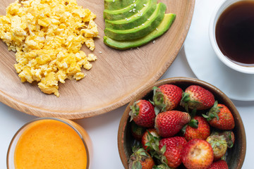 healthy breakfast with strawberry and eggs