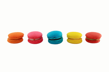 Colorful homemade macaroons on a white background 