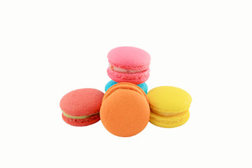 Colorful homemade macaroons on a white background 