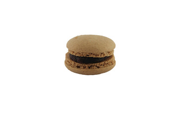 Colorful homemade macaroons on a white background.