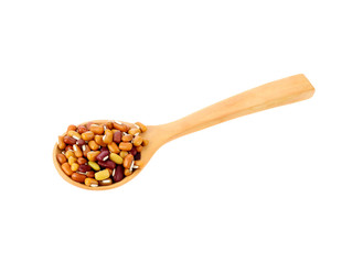 Adzuki Bean in wood spoon isolated on white background