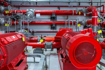 Industrial fire pump station. Reliable and trouble-free equipment. Automatic fire extinguishing system control system. Powerful electric water pump, valves, and pipelines for water sprinkler. - 280211063