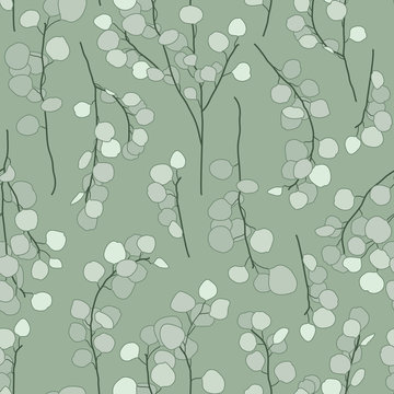 Detailed Eucalyptus Greenery Vector Seamless Pattern