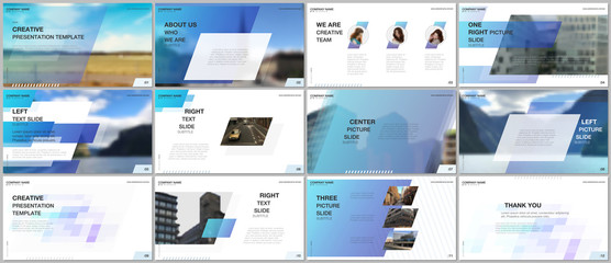 Minimal presentations design, portfolio vector templates with colorful gradient geometric background. Blue design. Multipurpose template for presentation slide, flyer leaflet, brochure cover, report