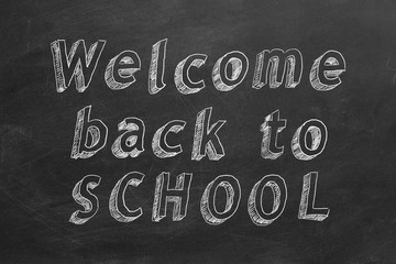 Hand drawing text "Welcome Back to School" on blackboard.