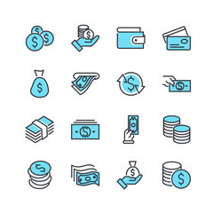 Simple of Money Related Vector Line Icons Set. Wallet, ATM, Bundle of Money, Hand with a Coin and more symbol. Editable Stroke.