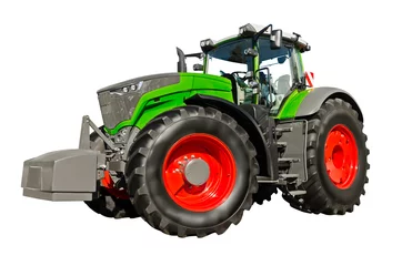 Poster Big green agricultural tractor isolated on a white background © stefan1179
