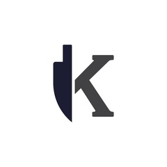 Kitchen Knife Letter K Initial Isolated Logo Vector 