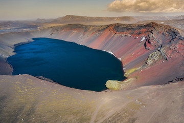 Ljótipollur Volcano Crater Lake in Iceland.Picture made by drone from above - 280218247