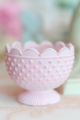 Fototapeta na wymiar Cute vintage pink polka dot bowl.