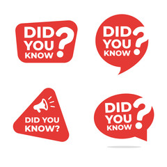 Set of did you know with red speech bubble and label