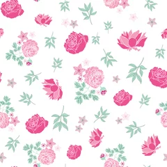 Plexiglas foto achterwand Modern English roses floral seamless pattern print. Vector © KaliaZen