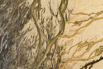 Aerial drone view of a huge riverbed