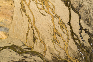 Aerial view and top view river in Iceland. Beautiful natural backdrop