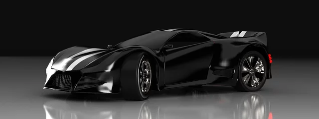 Fotobehang Modern black sports car ,3d ,render. © Optinik