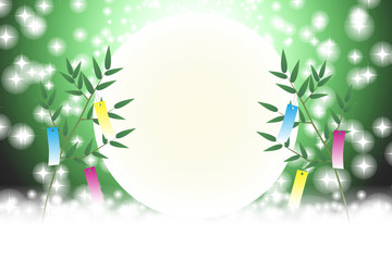 和風背景イラスト 七夕祭り 飾り 伝統行事 短冊 笹の葉 天の川 星屑 キラキラ 七月 無料素材 夏 Wall Mural Tomo00