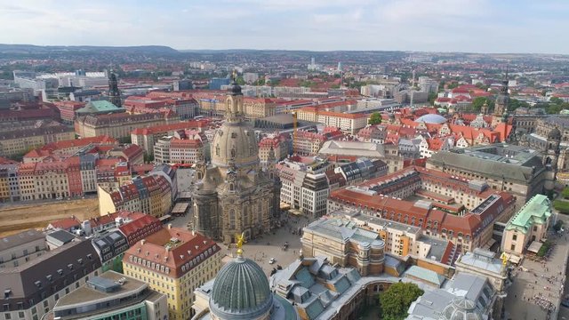 DRESDEN, GERMANY - JUNE, 2019: Aerial panorama drone view of Dresden historical city centre.