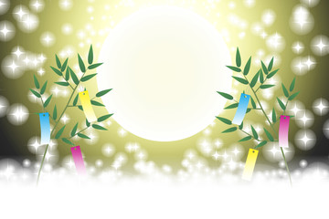 和風背景イラスト 七夕祭り 飾り 伝統行事 短冊 笹の葉 天の川 星屑 キラキラ 七月 無料素材 夏 Wall Mural Tomo00