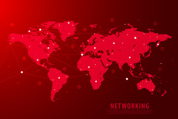 Global network connection background, red world map, vectoreps file
