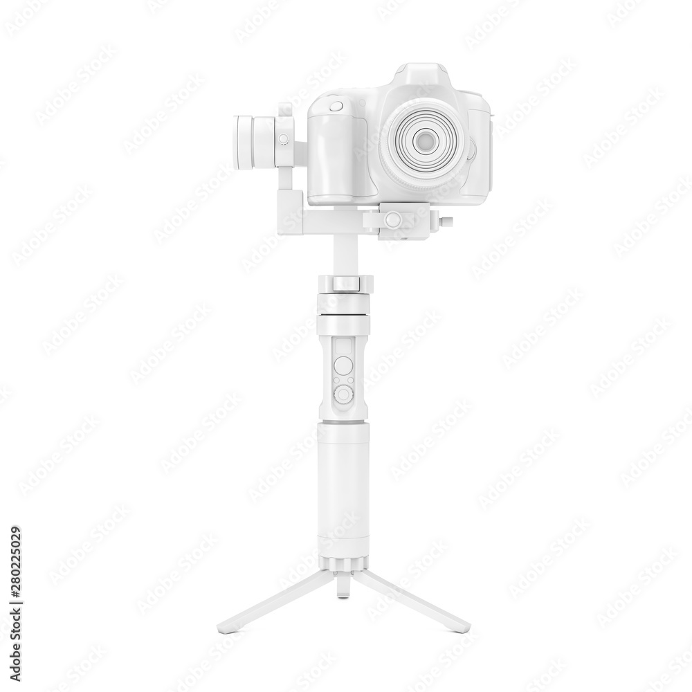 Fototapete White DSLR or Video Camera Gimbal Stabilization Tripod System in Clay Style Mock Up. 3d Rendering