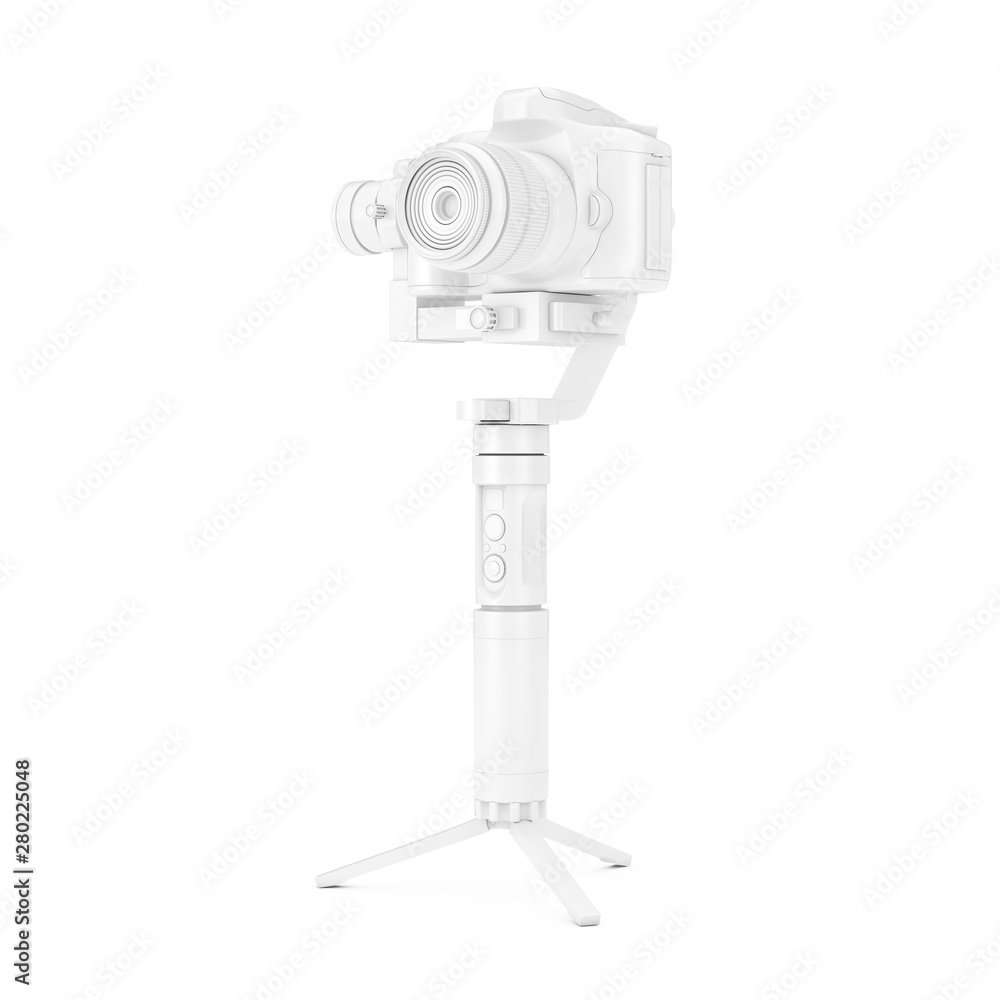 Aufkleber White DSLR or Video Camera Gimbal Stabilization Tripod System in Clay Style Mock Up. 3d Rendering