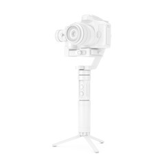 White DSLR or Video Camera Gimbal Stabilization Tripod System in Clay Style Mock Up. 3d Rendering