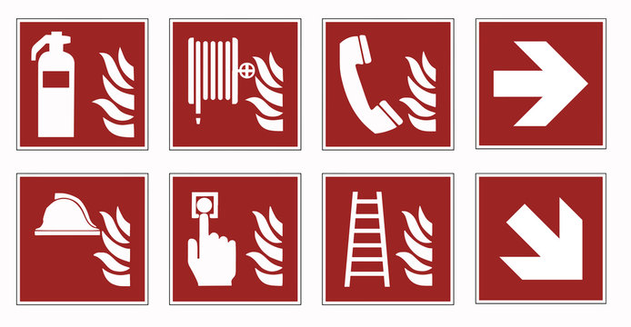 fire protection signs - emergency pictogram  set -
