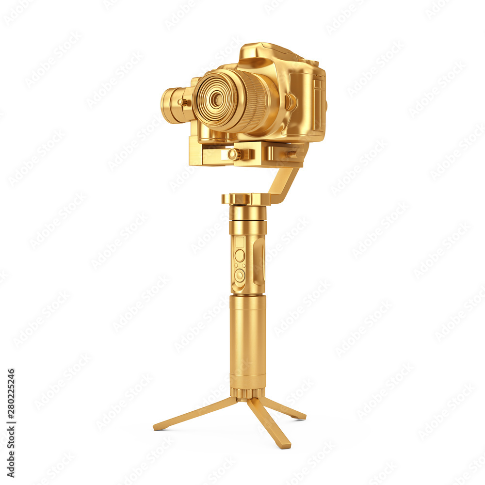 Aufkleber Golden DSLR or Video Camera Gimbal Stabilization Tripod System. 3d Rendering