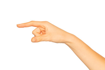 Hand holding something between finger and thumb