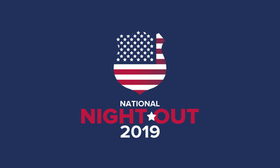 National Night Out. Community-police awareness-raising campaign in the United States. Celebrated annual in August. Partnership event. Poster, greeting card, banner and background. Vector illustration