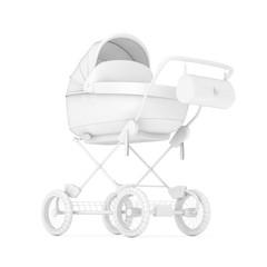 Modern Baby Carriage, Stroller, Pram Mock Up in Clay Style. 3d Rendering