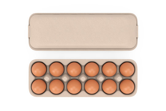 Fresh Chicken Beige Eggs in Carton Package Box Container. 3d Rendering