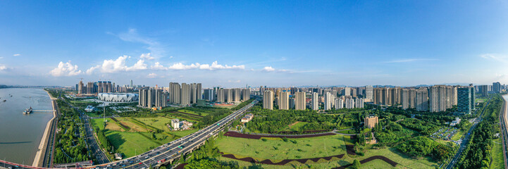 Naklejka premium panoramic city skyline in hangzhou china