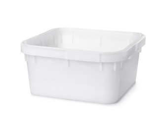 White plastic nest storage bin