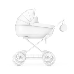 Modern Baby Carriage, Stroller, Pram Mock Up in Clay Style. 3d Rendering