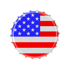 Metal Bottle Cap with USA Flag. 3d Rendering