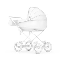 Modern Baby Carriage, Stroller, Pram Mock Up in Clay Style. 3d Rendering