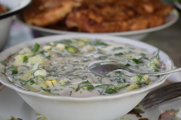 cold soup with fresh vegetables
