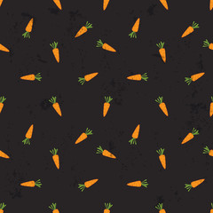 Seamless pattern with cute carrots on black. Simple minimalistic illustration on dark background